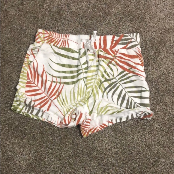 Rachel Zoe Pants - Rachel Zoe High Waist Leaf Print Shorts - Green and Orange